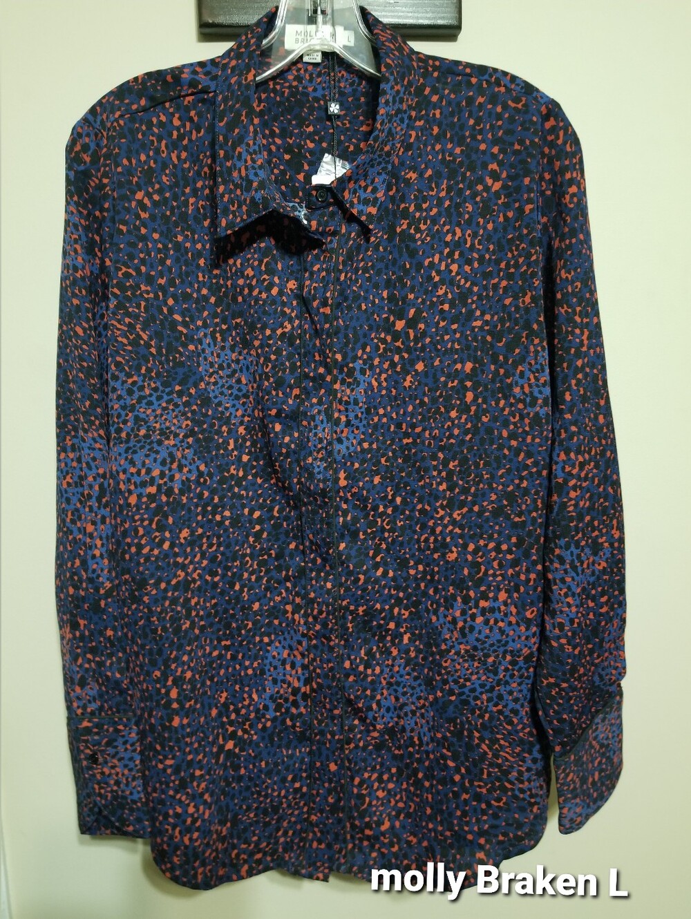 MOLLY BRAKEN, Blouse Large, Navy, Business, Casual Shirt, Long Sleeve